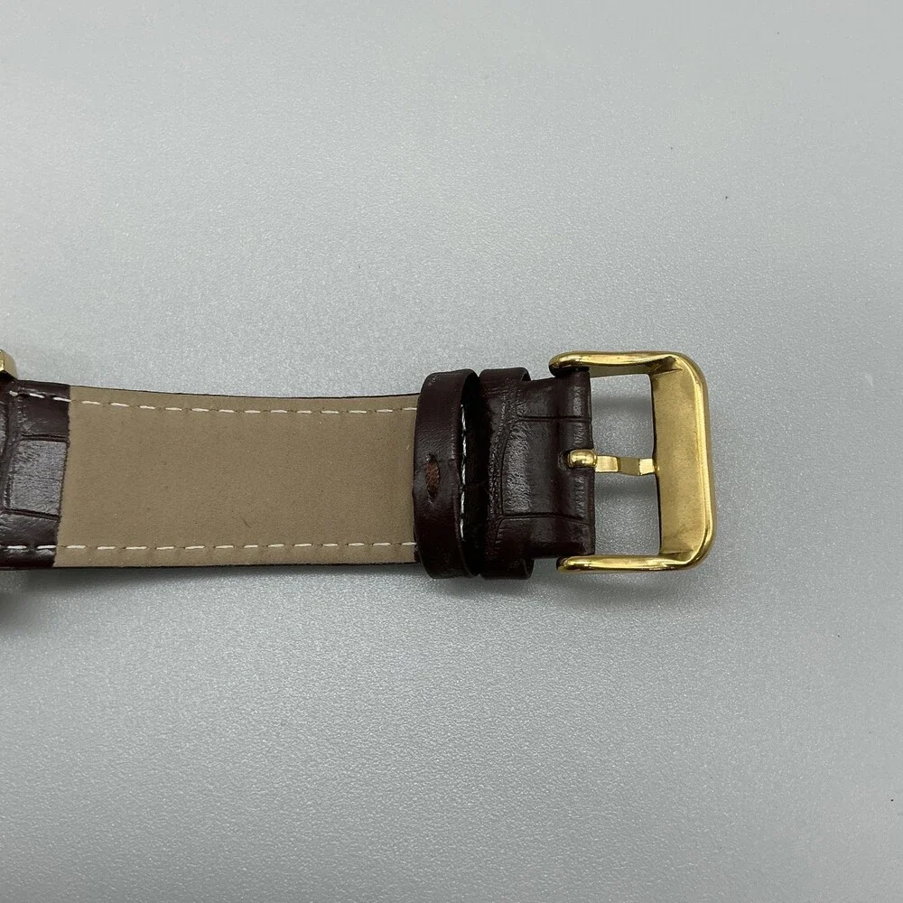 Badgley Mischka Mens Watch 44mm Brown Dial Date Gold Tone Leather Band